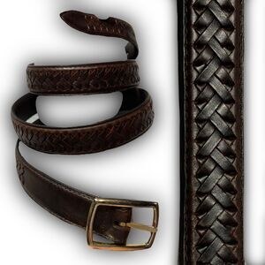 Vintage Brown Embossed Woven Leather Belt